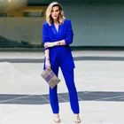 Новинка, ярко-синий стиль, деловые костюмы, облегающая женская офисная форма, элегантные Брючные костюмы, женские костюмы с брюками