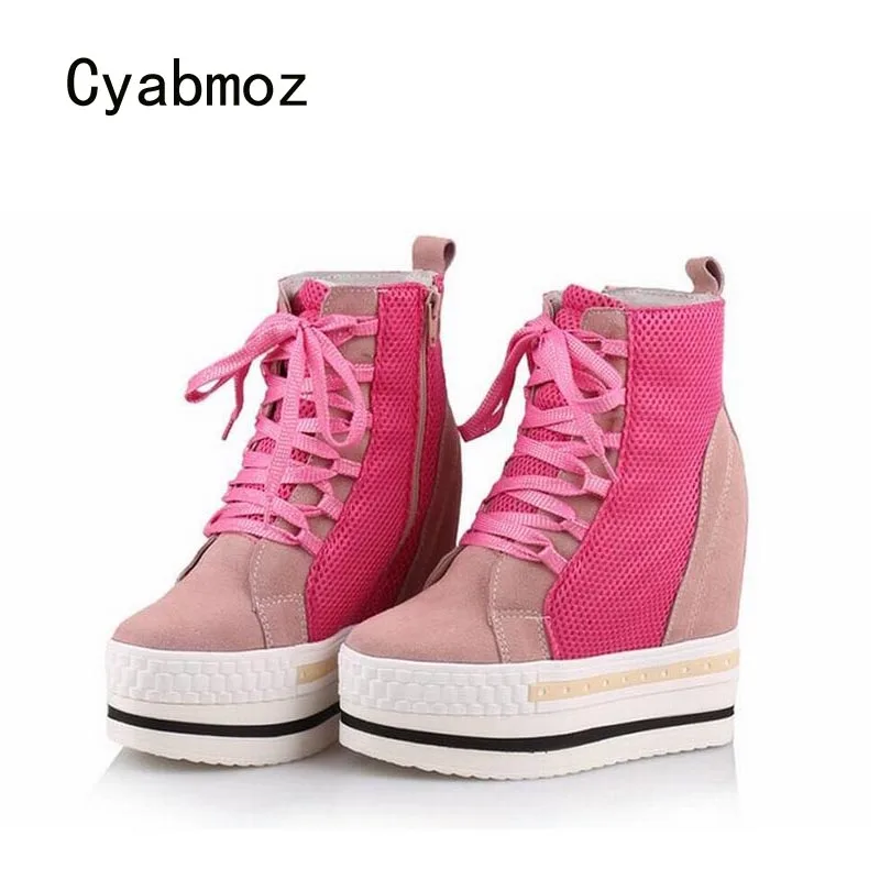 Cyabmoz/Женская обувь; женская обувь на платформе и высоком каблуке; Разноцветные дышащие женские туфли; Zapatillas Zapatos mujer Tenis feminino