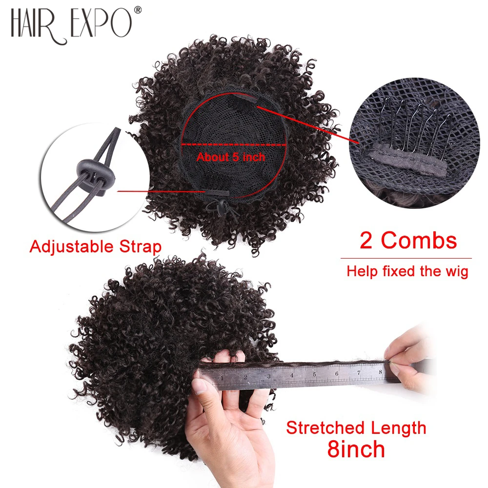 8inch Short Kinky Curly Synthetic Hair Bun Drawstring Ponytail Afro Puff Chignon Hair pieces For Women Updo Clip Hair Extension