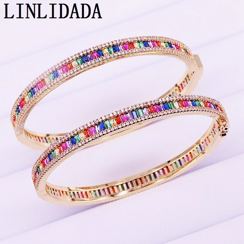 

3Pcs rainbow cz women bangle fashion micro pave Colorful cz 2019 Nice top quality trendy jewelry