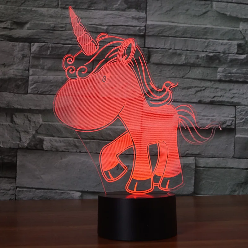 Единорог милый дизайн LED 3D ночник 7 меняющихся цветов сенсорный выключатель для