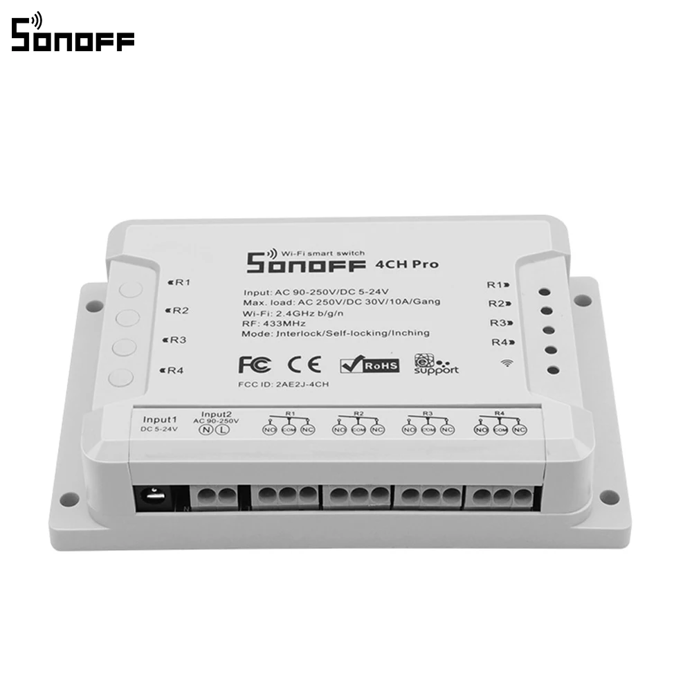 Интеллектуальный выключатель света Sonoff 4CH Pro R2 Смарт Wi-Fi выключатель света 4 Gang 3 режима работы толчковой самоблокирующиеся RF/переключатель Wi-Fi работает с Amazon Alexa
