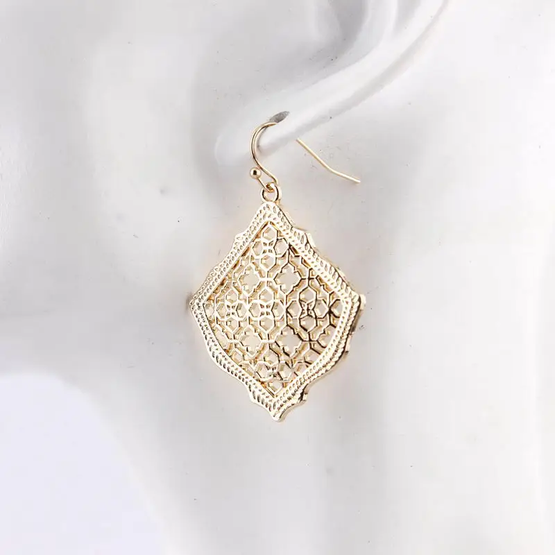Женские ажурные серьги капельки из Марокко с вырезами квадратные капли