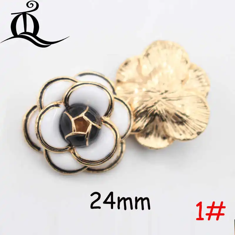 No1 24mm 5 шт. 24-26 мм черные и розовые цветы алмазные жемчужные плоские металлические пуговицы, аксессуары для одежды DIY аксессуары для волос, P18 - Color: No1 24mm