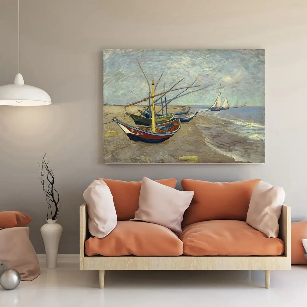 Известный художник Ван Гог рыбацких лодок на Святой Марии пляжное масло Paintng