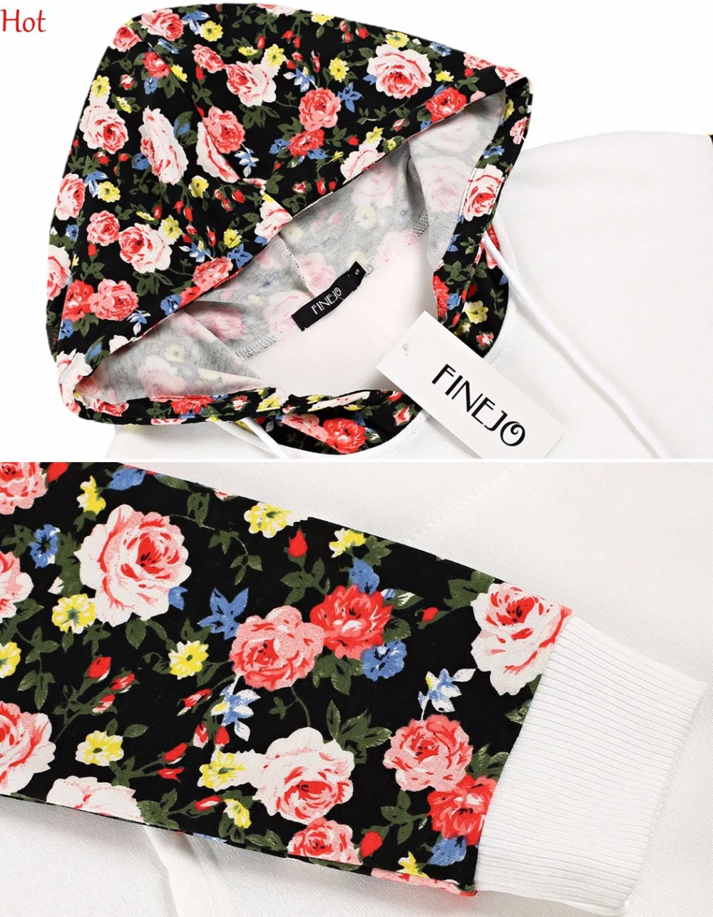 Модные осенние толстовки женские повседневные Лоскутные с цветочным принтом