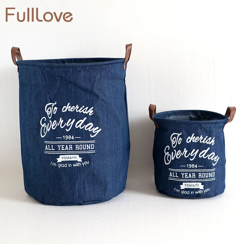 Голубая джинсовая корзина FullLove для белья и пикника хранения с буквенным принтом