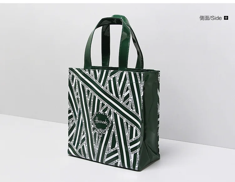 Green striped pvc waterproof shopping bag large capacity Bento bag women handbag