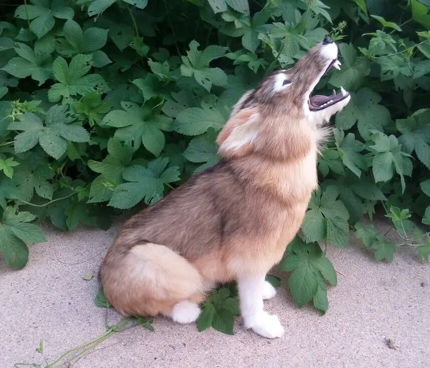 Большой моделирования сидя Волкодав игрушка пластика и с лисьим мехом