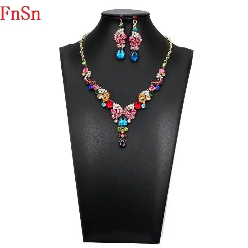 Fnsn горячие новые Ювелирные наборы Кристалл Чокеры ожерелье набор красочные