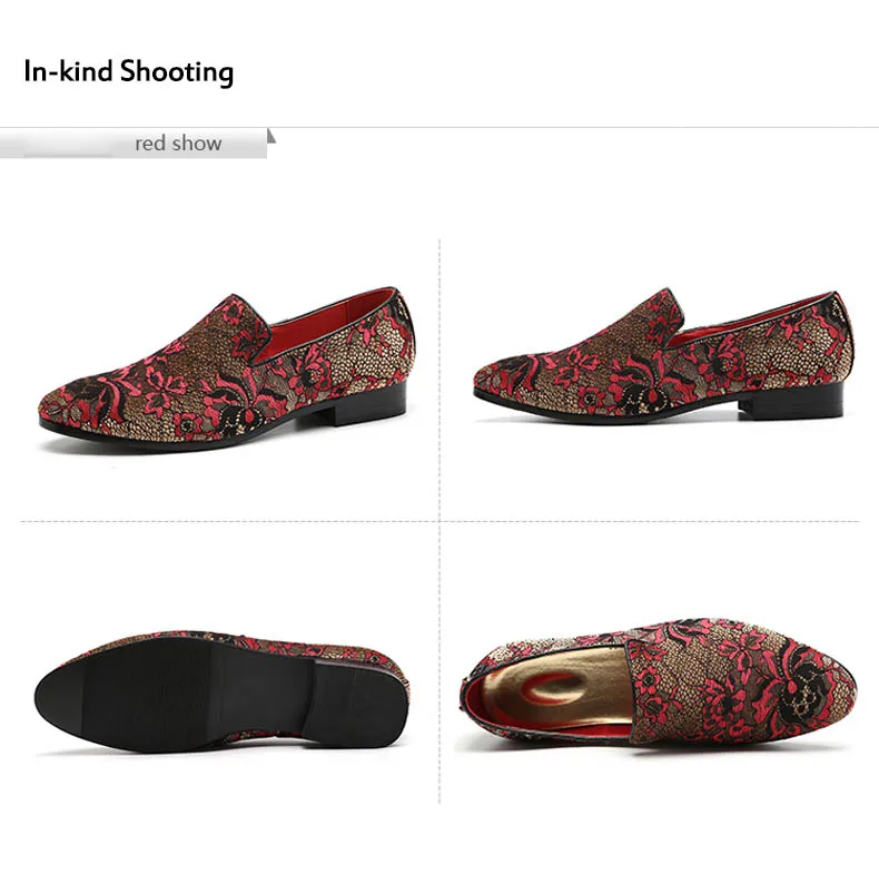 Misalwa Chaussures; большие размеры Для мужчин Вышитые Мокасины красного и розового цвета; дымчатой расцветки; элегантное праздничное платье Туфли без каблуков с рисунками цветов повседневная обувь