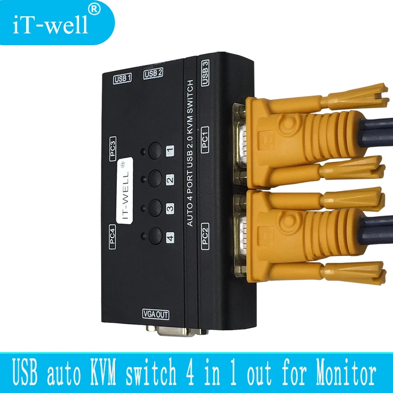 Квм-Консоль iT-well 4 порта автоматический выключатель VGA с USB-консолью 1 комплект