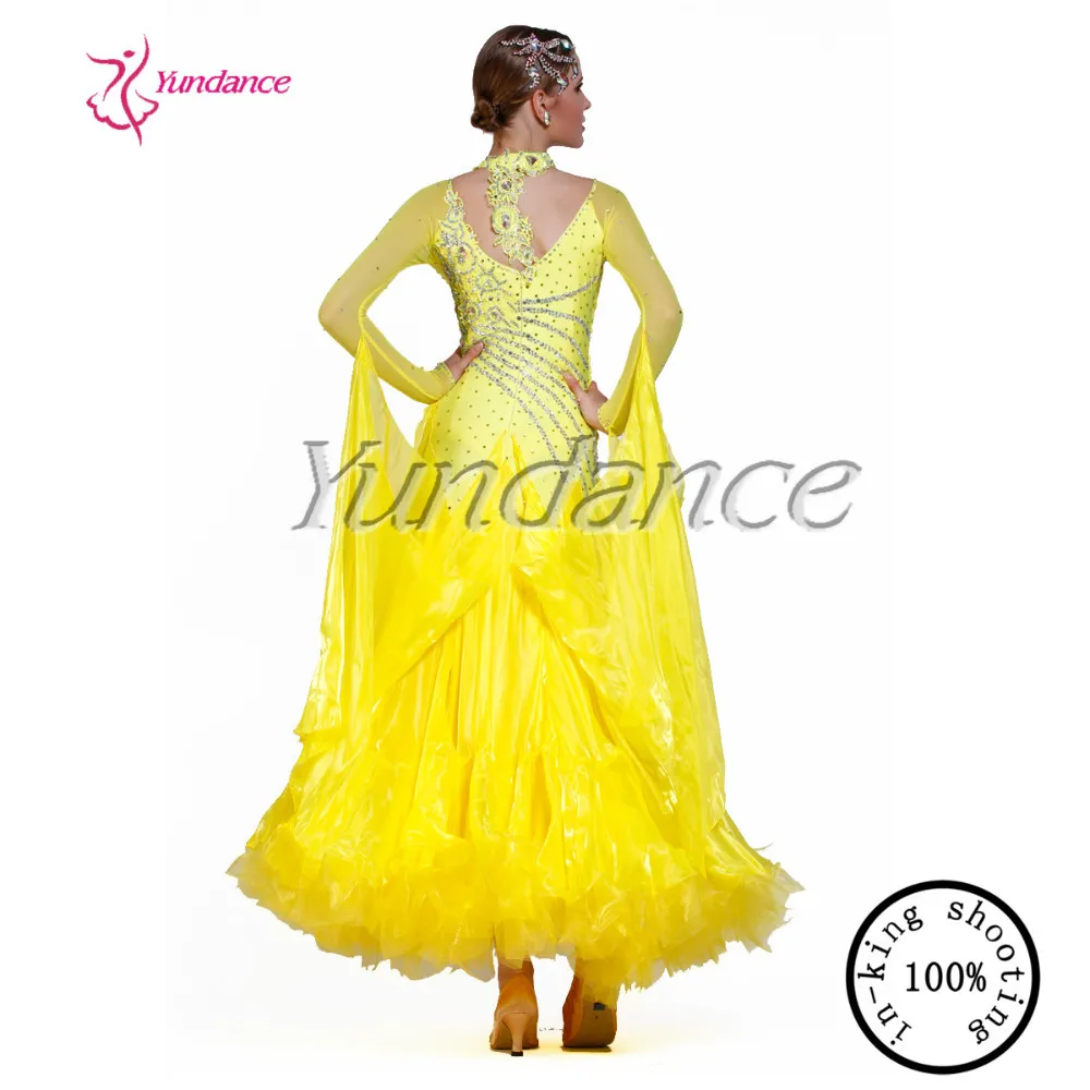 

2016 Woman luxury yellow standard ballroom dress for girls B-1397