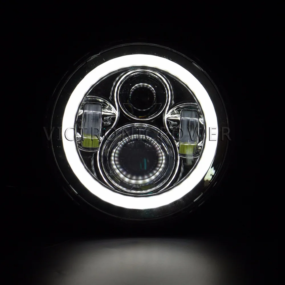 Круглый светодиодный прожектор 7 дюймов Угловые глаза с янтарным сигналом гало DRL