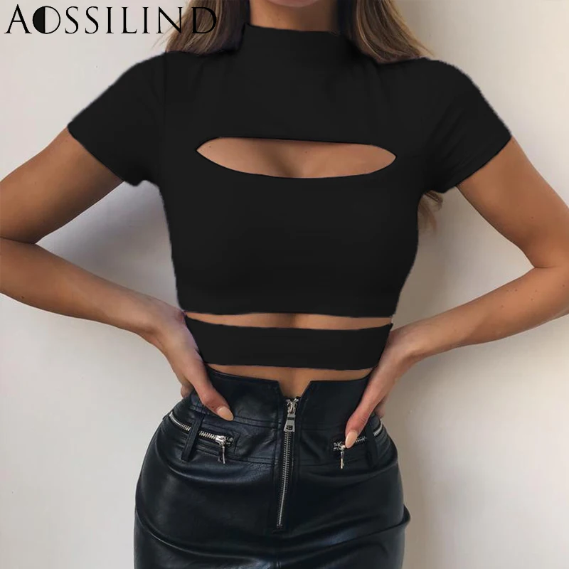 Женская футболка AOSSILIND белая или желтая Повседневная водолазка с коротким