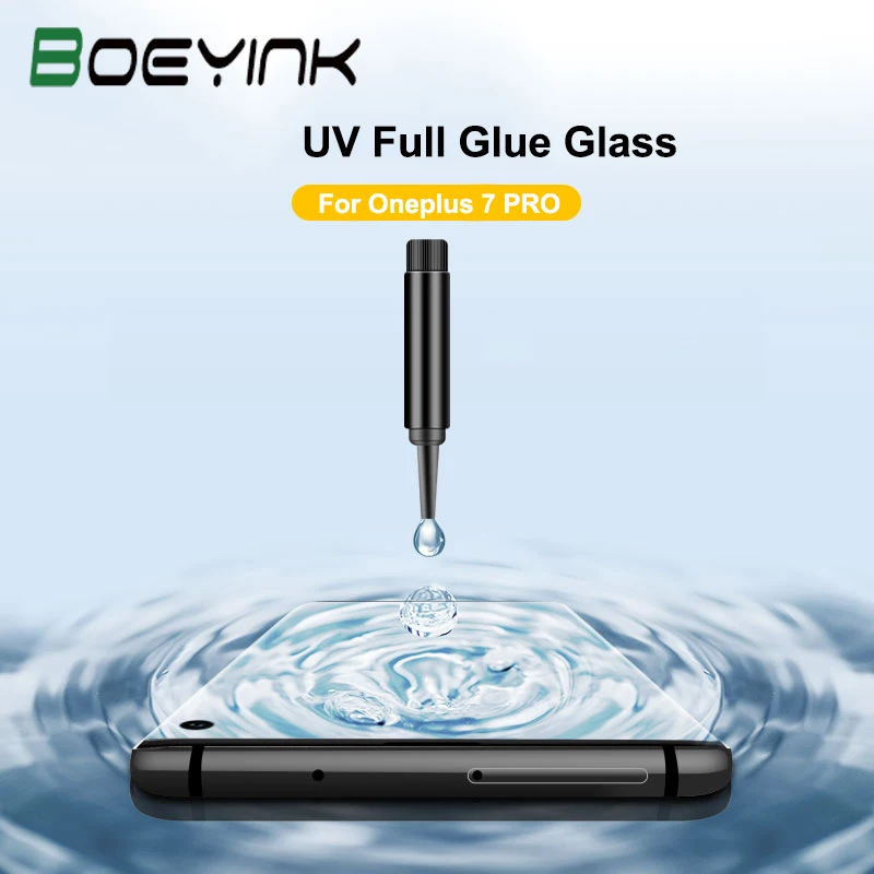 UV Liquid Full Glue Tempered Glass For OnePlus 7 Pro Case Friendly Screen Protector Huawe P30 Mate 20 | Мобильные телефоны и