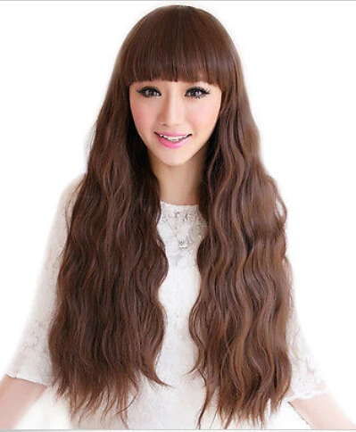 Женщины дамы Косплей Мода Длинные Каштановые Глубокие Волнистые Полный Парик