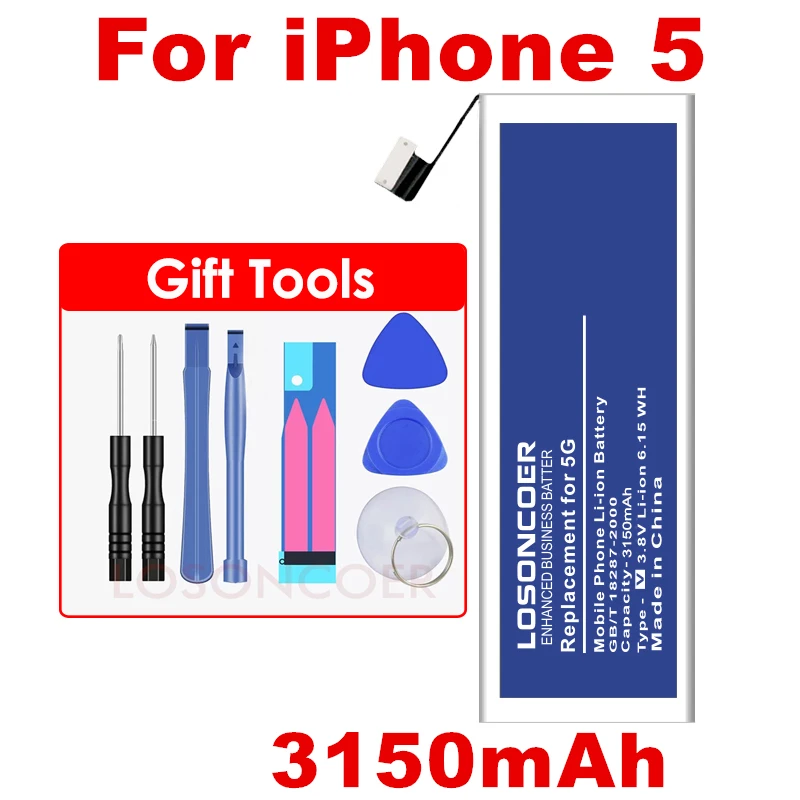 0 цикл литиевая батарея для Apple iPhone 5 5S SE 6 6S Замена батареи внутренний телефон Bateria 2100 mAh-3800 mAh+ Бесплатные инструменты