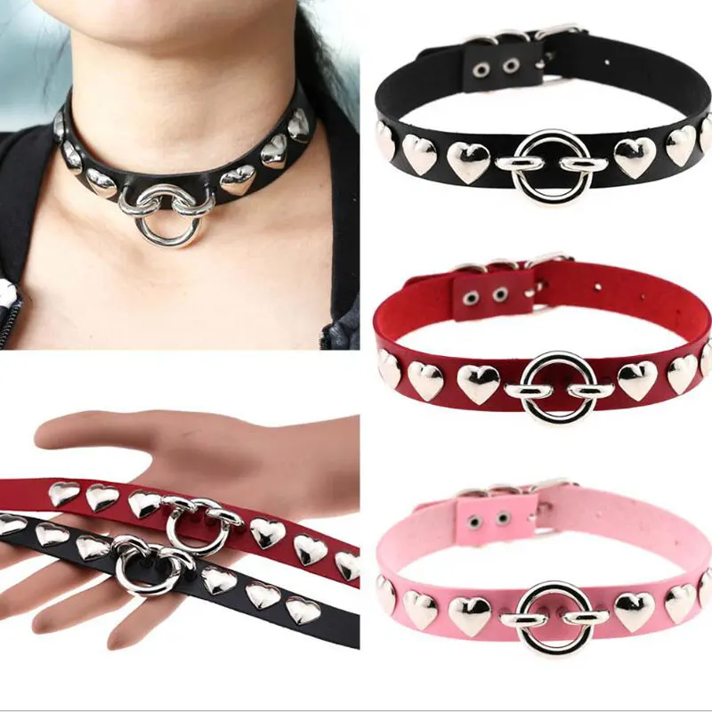 Женский кожаный ошейник Goth Belt черный из искусственной кожи с пиками в форме