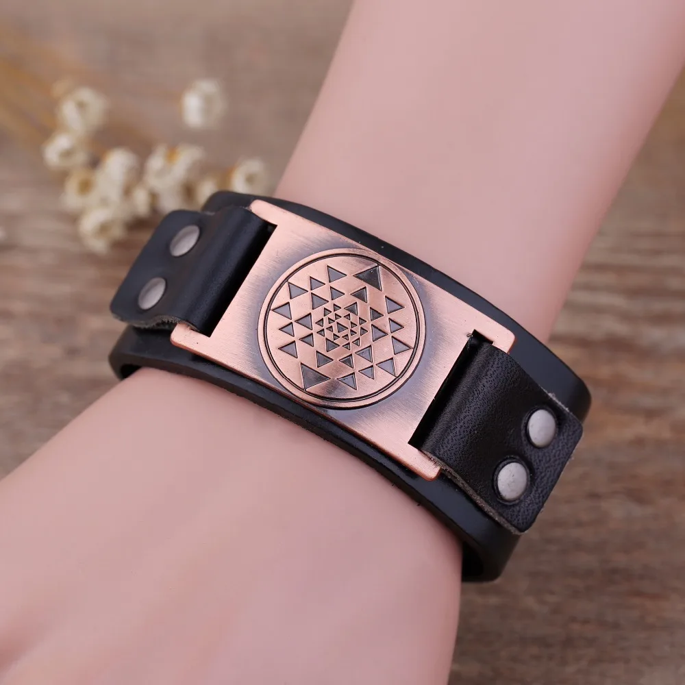 Dawapara браслет для йоги Sri Yantra Религиозный черный кожаный Pulseira Feminina Женская мода