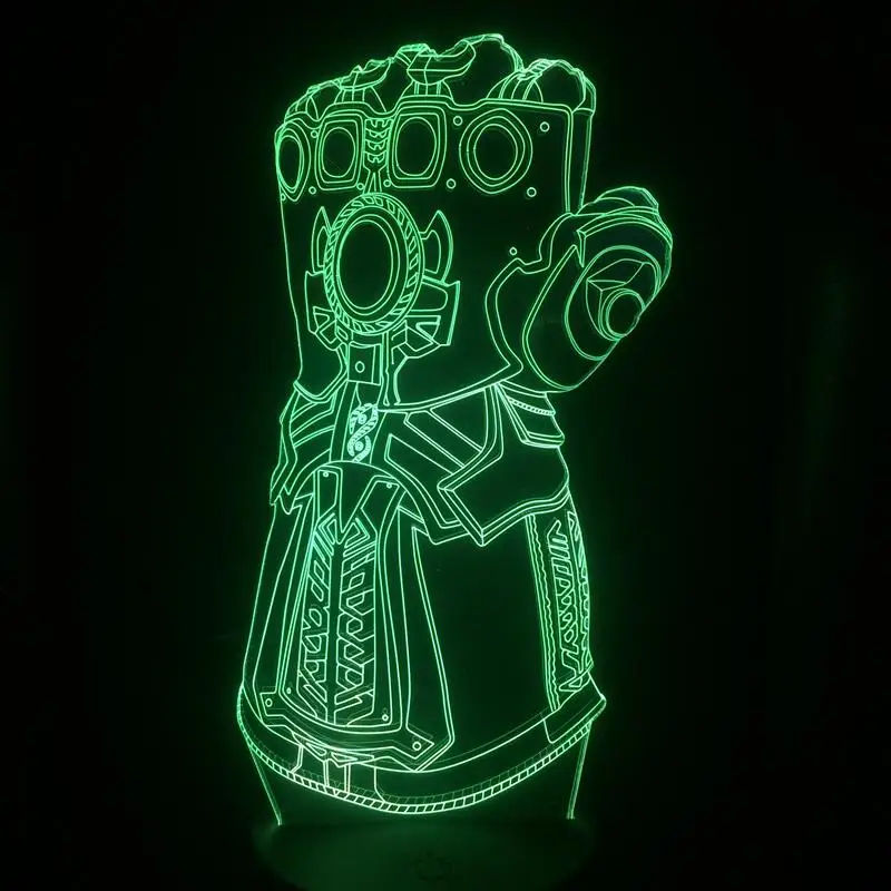 Перчатки Таноса Infinity Gauntlet 3D лампа Иллюзия ночник светодиодный светильник многоцветный вспышка выцветает праздничный реквизит Рождественские подарки