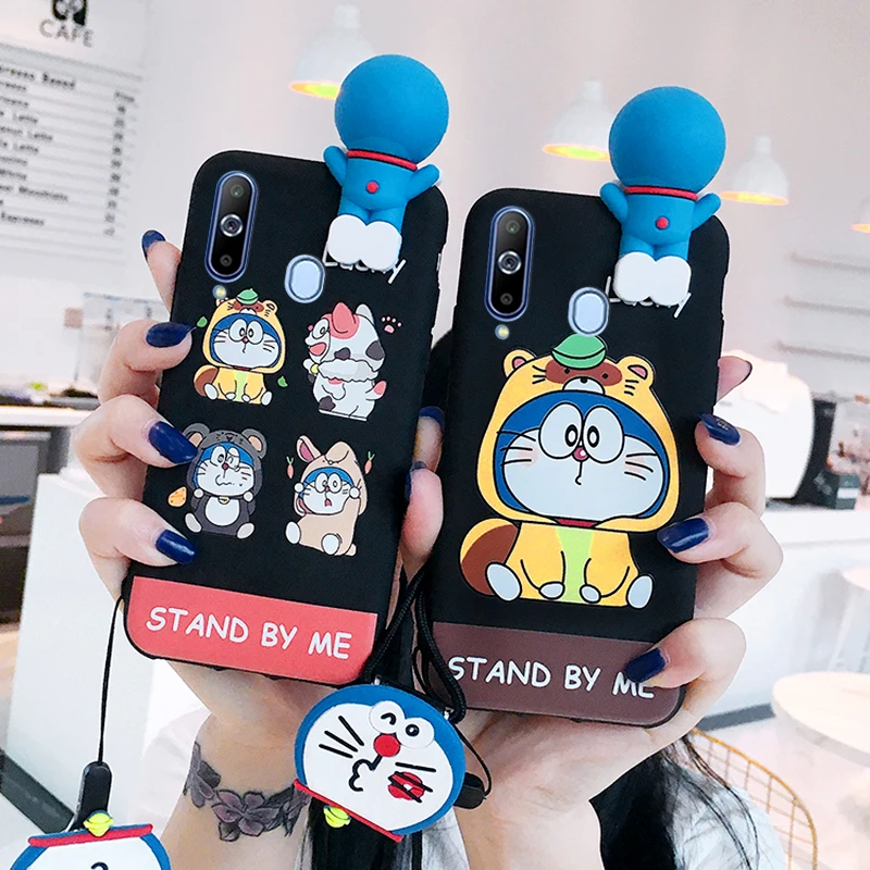 SAM S10 plus милый 3D Doraemon чехол для телефона для samsung Galaxy S7 Edge S8 S9plus S10E note8/note9 мультяшный чехол+ ремешок