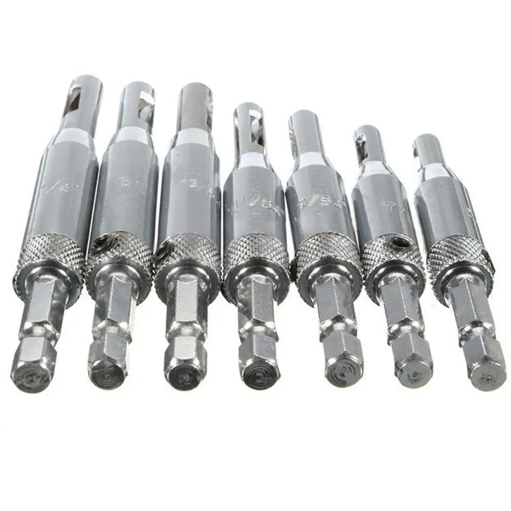 Door Hinge Drill Bit Set Self-Centering 5/64&quot 7/64&quot 9/64&quot 11/64&quot 13/64&quot 1/4&quot 5mm Hole Puncher Woodworking |