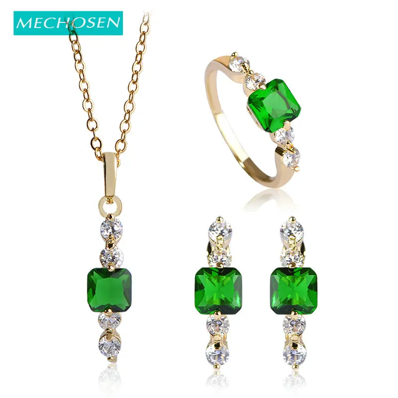 MECHOSEN кубический цирконий зеленые ожерелья со стразами серьги и кольца ювелирные