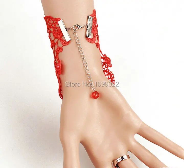 Винтажный свадебный красный кружевной браслет Готическая Свадебная перчатка