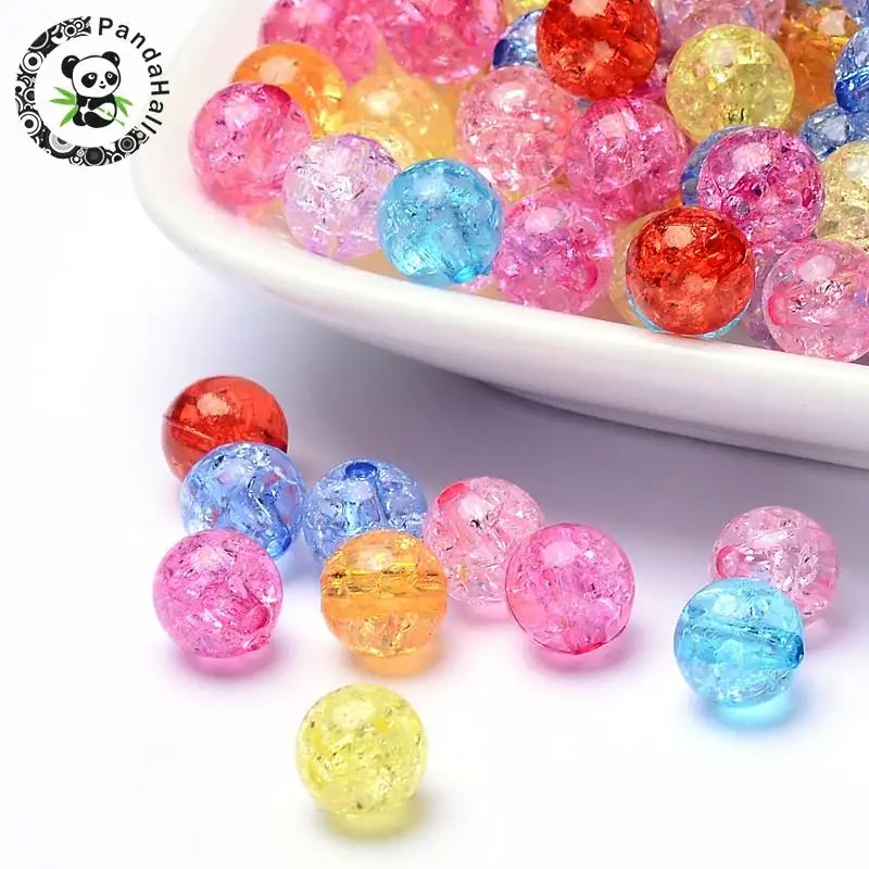 

Transparent Crackle Acrylic Beads, Round, Mixed Color, 10mm, Hole: 2mm; about 938pcs/500g