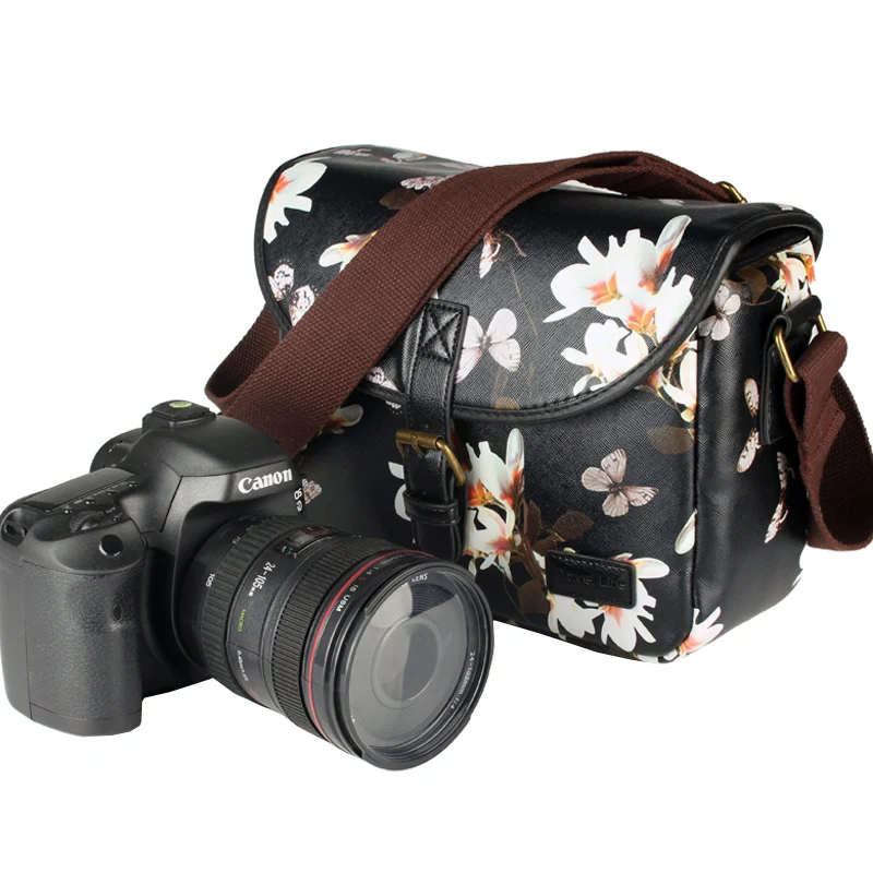 Мужская и женская сумка для водонепроницаемых камер DSLR для Sony Nikon Canon Canvas Micro Single Messenger Flower Leather Photography Shoulder on.