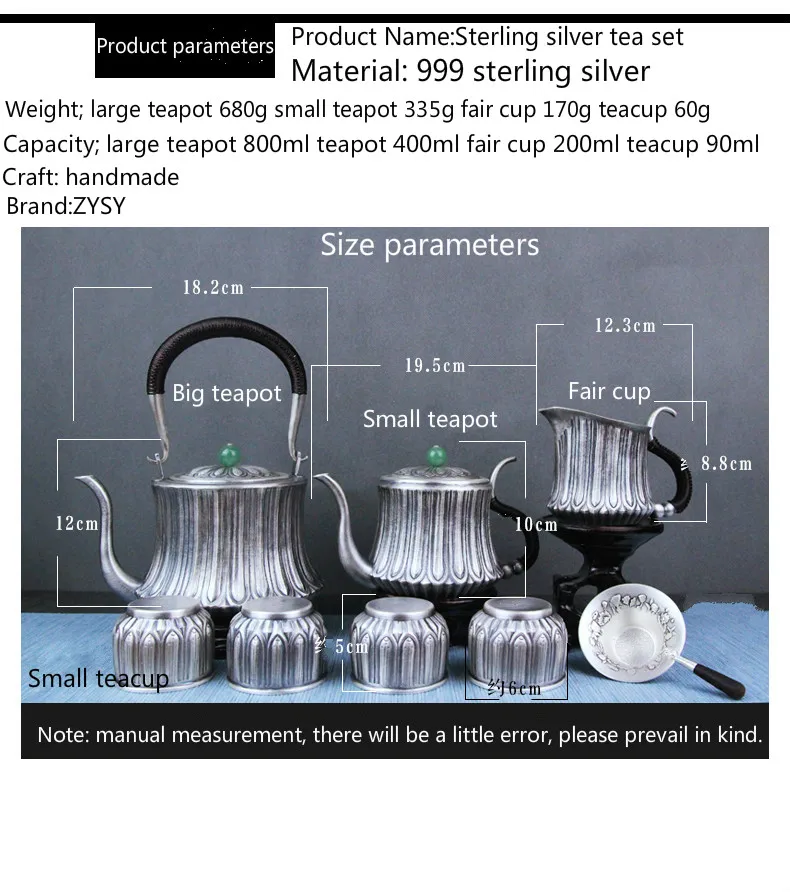 Чистое серебро изысканны teteapot чайники чайная чашка китайский чайный набор