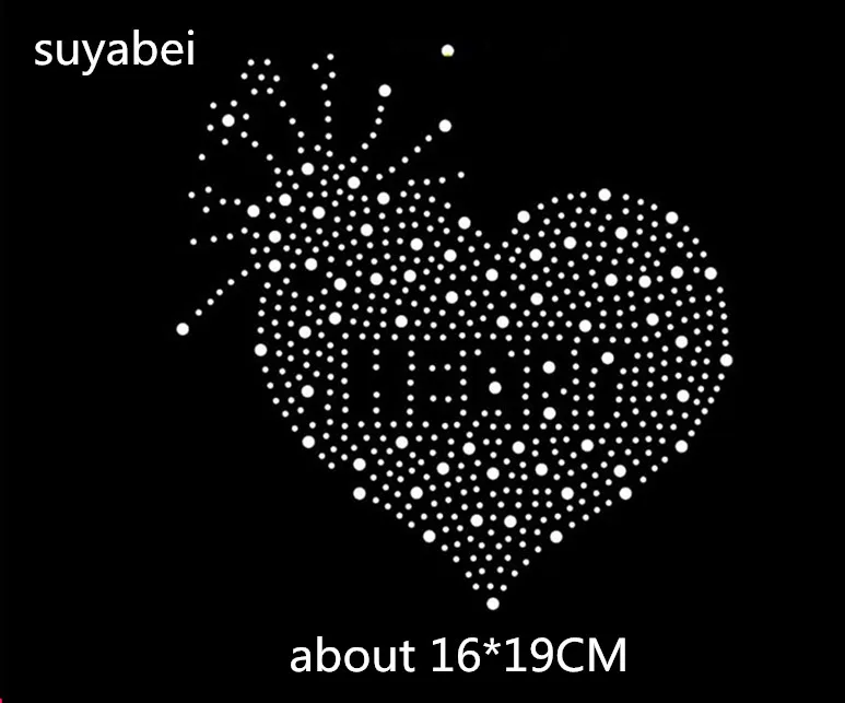 

2pc/lot heart iron on applique patches hot fix rhinestone transfer motifs fixing rhinestones strass iron for shirt