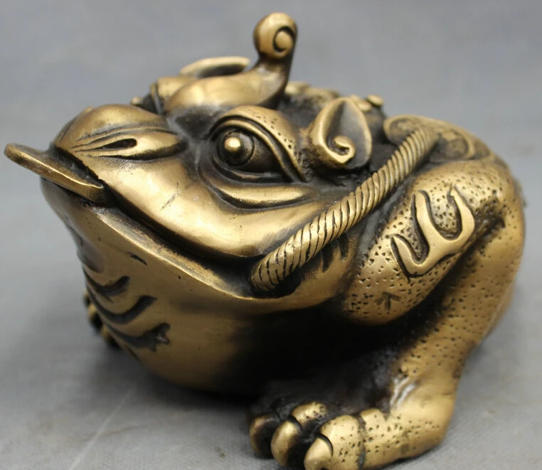 JP S62 Chinese Bronze FengShui Wealth Coin Jump Hoptoad Toad Statue Animals Figurine NB |