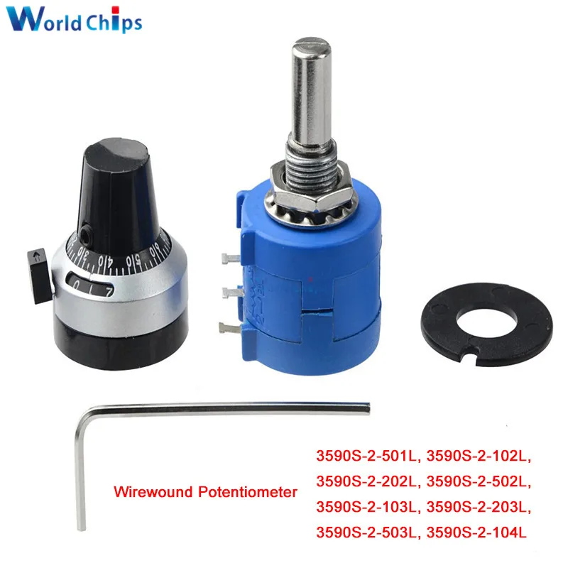

3590S-2 3590S Series Precision Multiturn Potentiometer 10 Ring Adjustable Resistor+ 10 Turns Counting Dial Rotary 6.35mm Knob