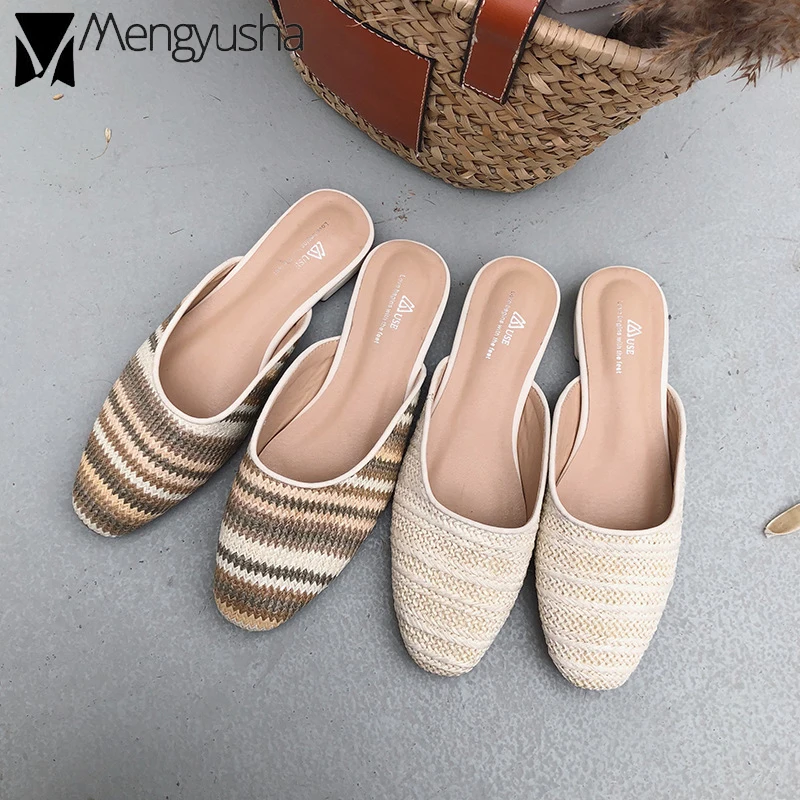 Modis pantufla/женские удобные шлепанцы без задника с круглым носком на плоской подошве
