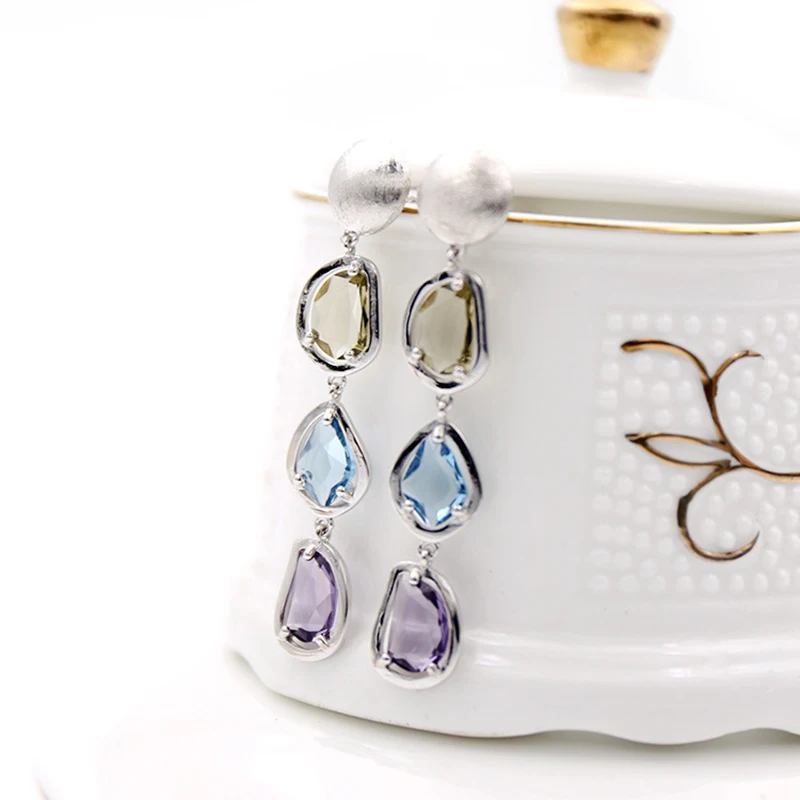 Luxury Brand Jewelry Candy Style Colorful Crystal Drop Earring Wholesale Top Quality 3 colors Plated Dangle Earrings for Women | Украшения