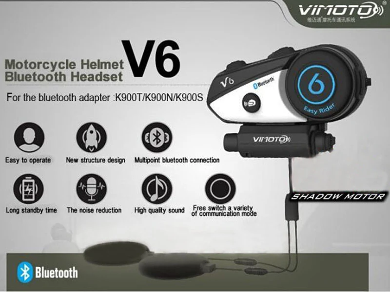 Гарнитура Vimoto V6 BT для мотоциклетного шлема Интерком одновременно пара 2
