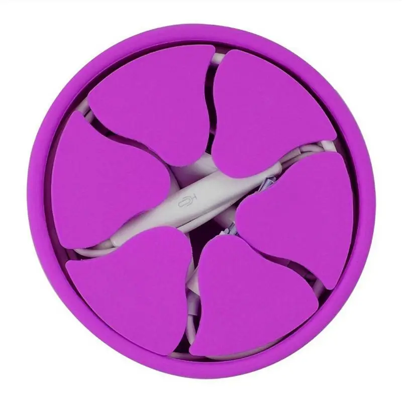 Purple Круглый силиконовый мини-держатель для наушников, органайзер для кабеля наушников, резиновый намоточный чехол, растягивающийся намоточный ушной бутон для хранения - Цвет: Purple