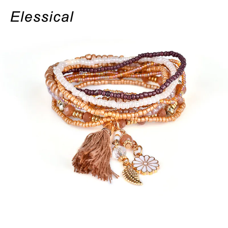 Elessical 6 ccolors Новая мода Богемия Многослойные жемчужные бусы кисточкой кулон