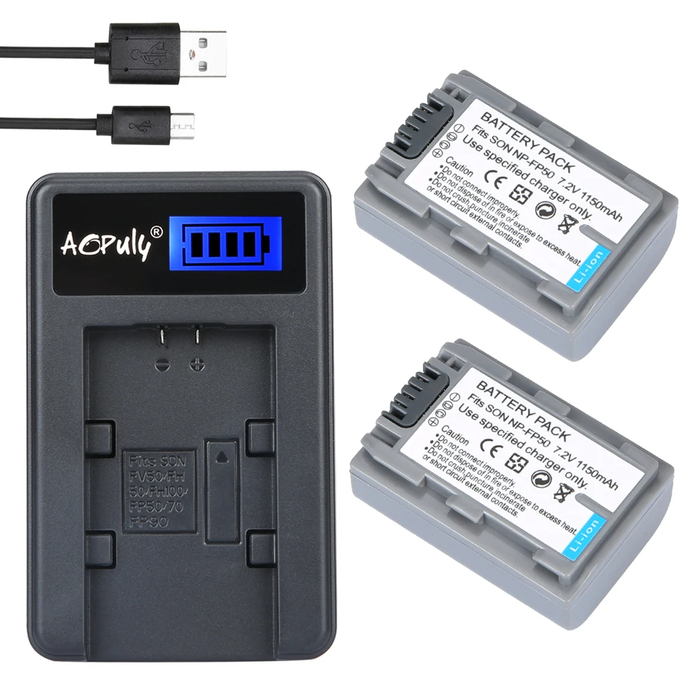 

AOPULY 2 x FP50 NP-FP50 FP51 Battery + LCD Charger for SONY DCR-DVD105 DVD405 DVD605 DCR-HC21 DCR-HC26 DCR-30 DCR-HC28 PM094