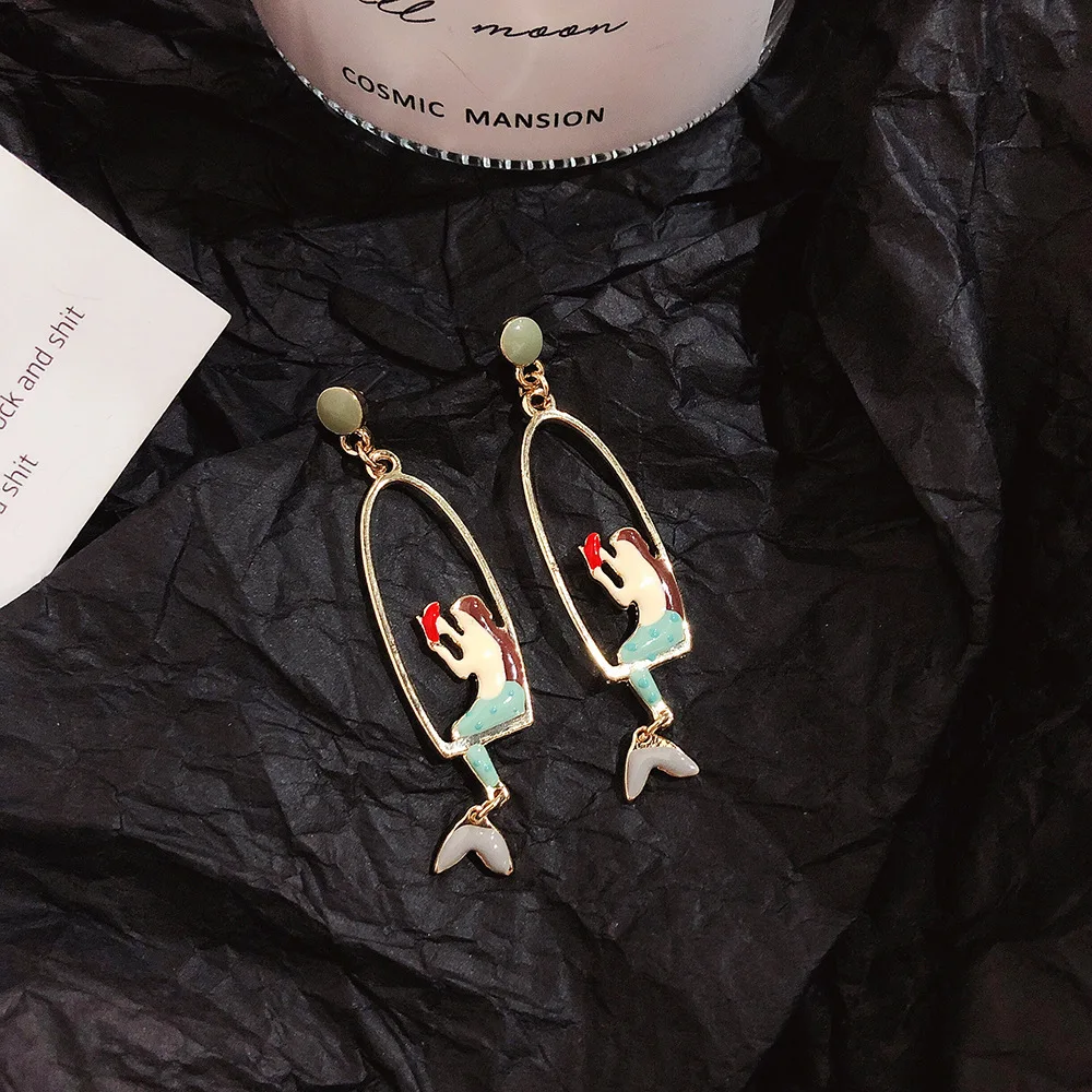 Ins оригинальный дизайн корейский стиль модные серьги в форме русалки новинка