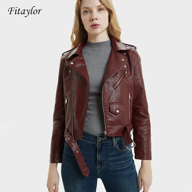 

Fitaylor Leather Jacket Women Slim Short Motorcycle Pu Leather Jacket Autumn Winter Jacket Coat Women Streetwear Outwear