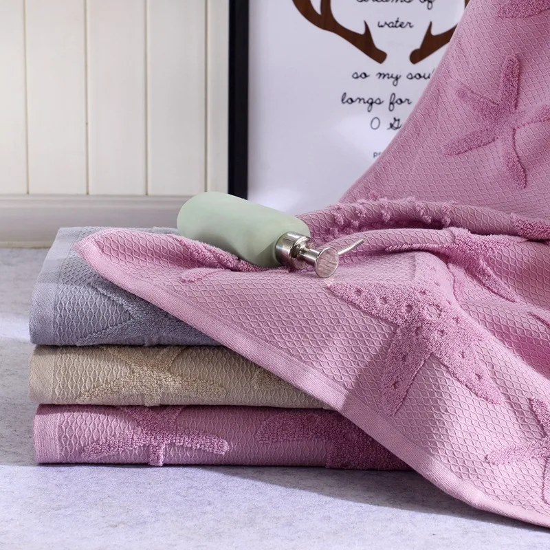 Полотенце из 100% хлопка с изображением листочков и морских звезд 70*140 см быстрое