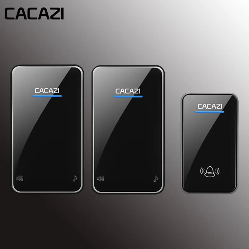 black1x2 CACAZI, беспроводной дверной звонок, водонепроницаемый, светодиодный, AC 100-240 В, EU/US/UK, штекер, дверной звонок, 2 кнопки, 300 м, пульт дистанционного управления, 48 колец, 6 громкости, домашний звонок - Цвет: black1x2