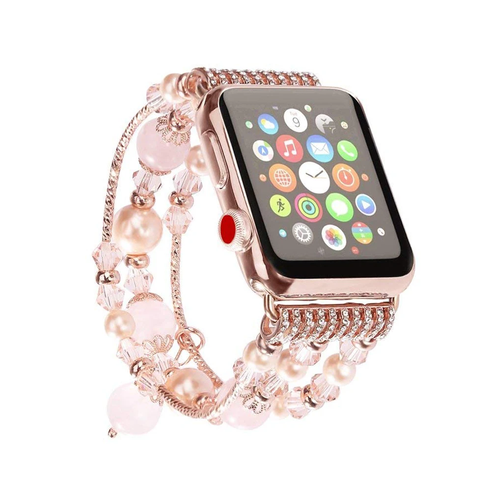 Браслет эластичный из агата для apple watch band люксовый браслет iwatch series 5 4 3 2 44 мм 40 42 38
