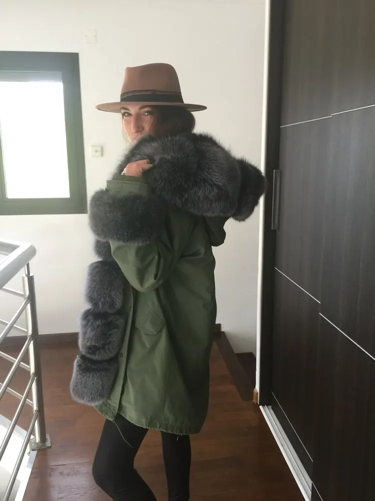 Женская парка с подкладкой из натурального Лисьего меха|real fox fur|genuine furfox fur |
