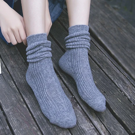 Японские студенческие женские хлопковые носки одноцветные скрученные шерстяные