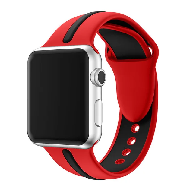 red-black Силиконовый ремешок JANSIN для apple watch series 5 4 3 2, спортивный ремешок для iwatch 38 мм/42 мм/40 мм/44 мм, цветной ремешок для замены - Цвет ремешка: red-black