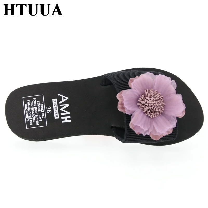 HTUUA/2019 г. летние шлепанцы ручной работы с цветами женские на плоской подошве 3 см